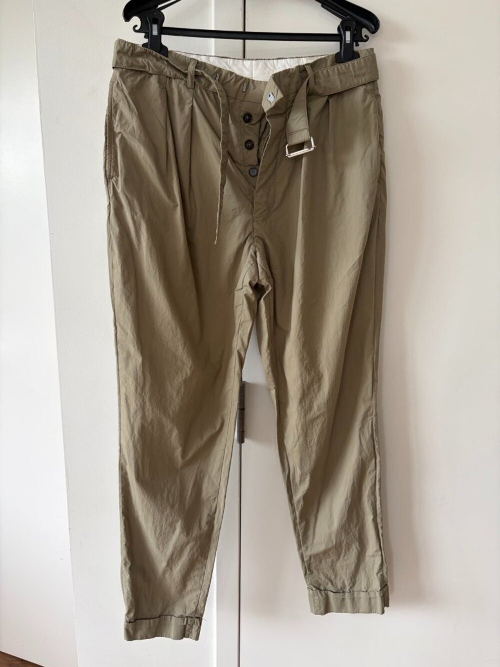 Officine Generale Pierre Pleated Cotton Trousers Khaki 48